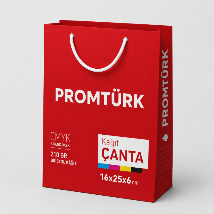 Kağıt Çanta Baskı 16x25x6 cm 210 gr Bristol CMYK 4 Renk Baskılı